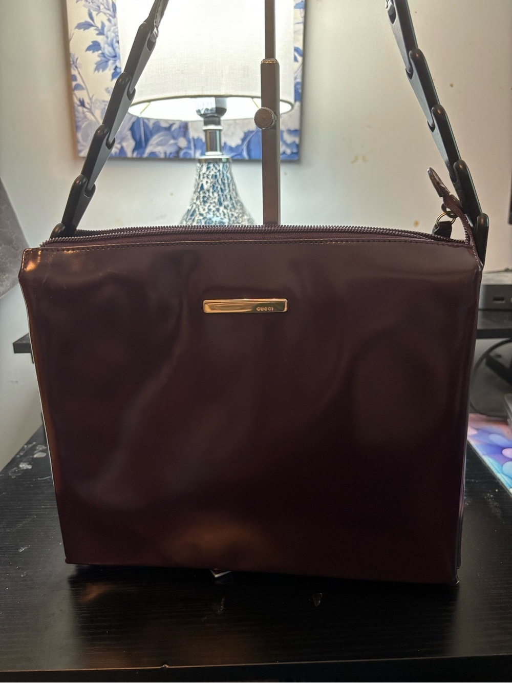 Authentic Rare Vintage Gucci Tom Ford Era Aubergine Purple Leather Shoulder Bag